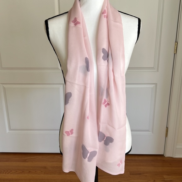 Chiffon scarf with embroidered detail on butterfly print - Picture 3 of 5